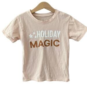 Ever Iyla Holiday Magic Short Sleeve Tee - Pale Peach White Brown - 4/5T
